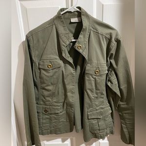 Chicos Platinum Army Green Jacket Size 2- EUC